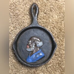 John wright cast iron skillet pan ashtray people man face vintage
